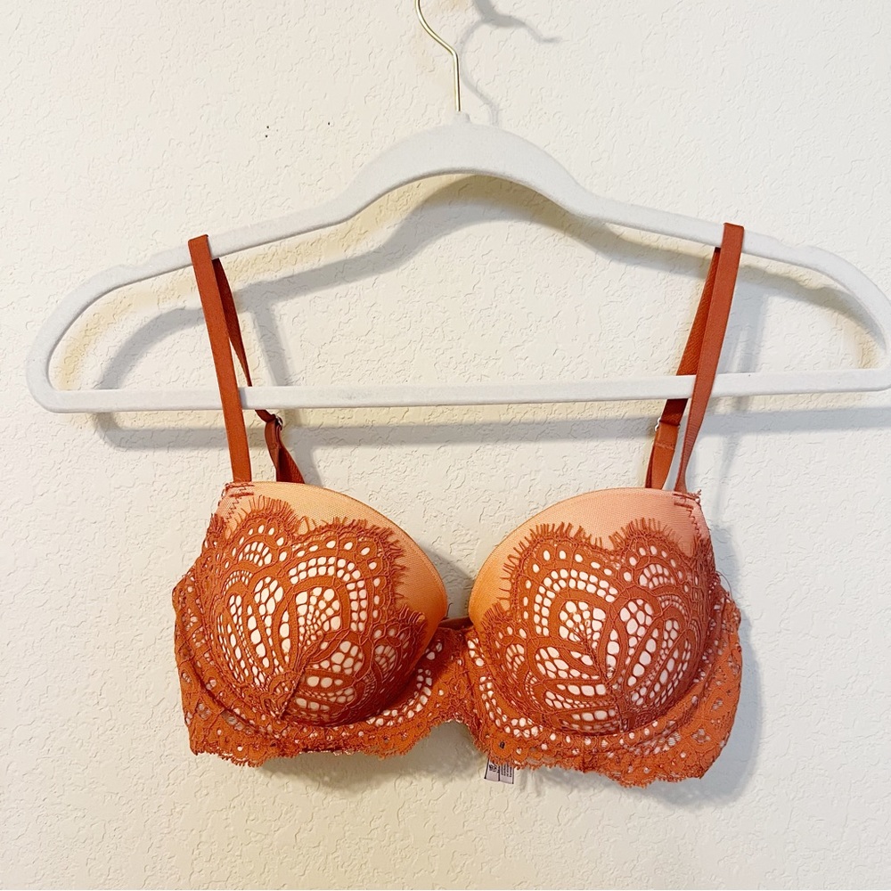 LVictoria Secret Rust Lace Dream Angels Lined Demi Bra